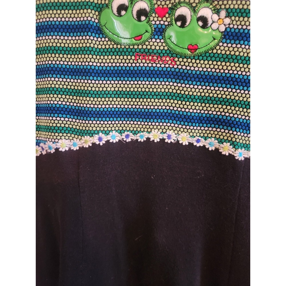 Y2k Y.O.U. Babes Short Sleeve Dress Size 16/ Women's Small 90s Frog Black Blue - Picture 2 of 7